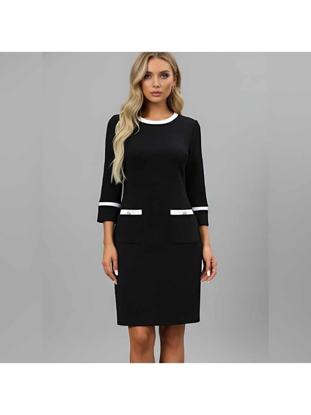 Black Two-Tone Trim Fitted Dress